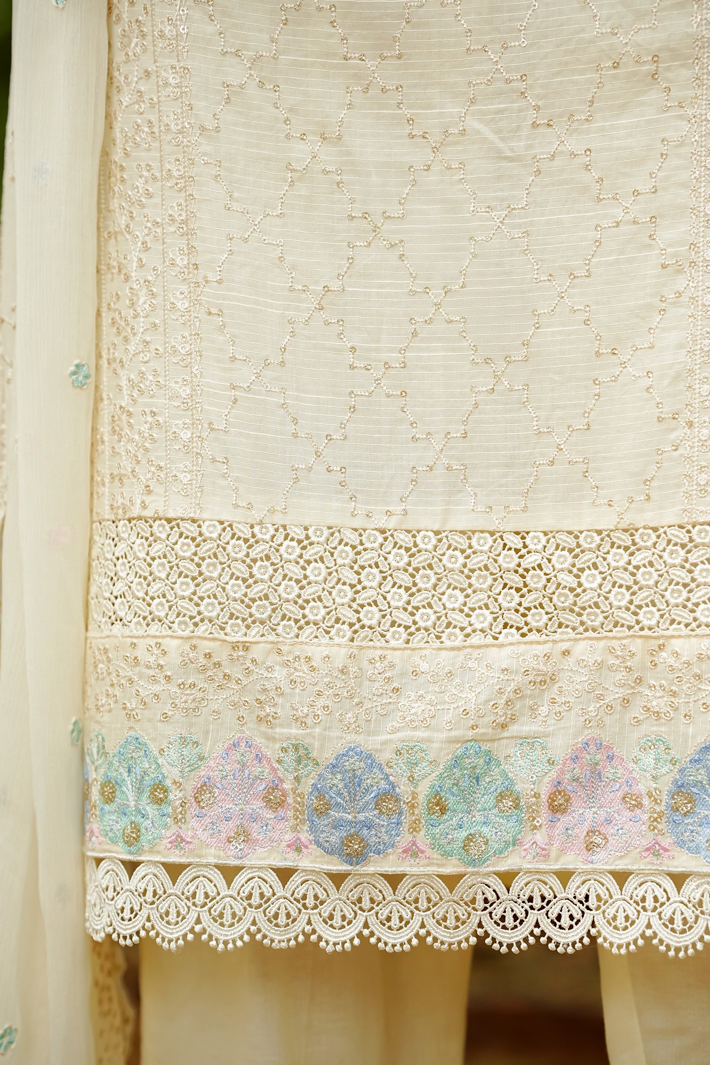 Cream Embroidered Lawn Set
