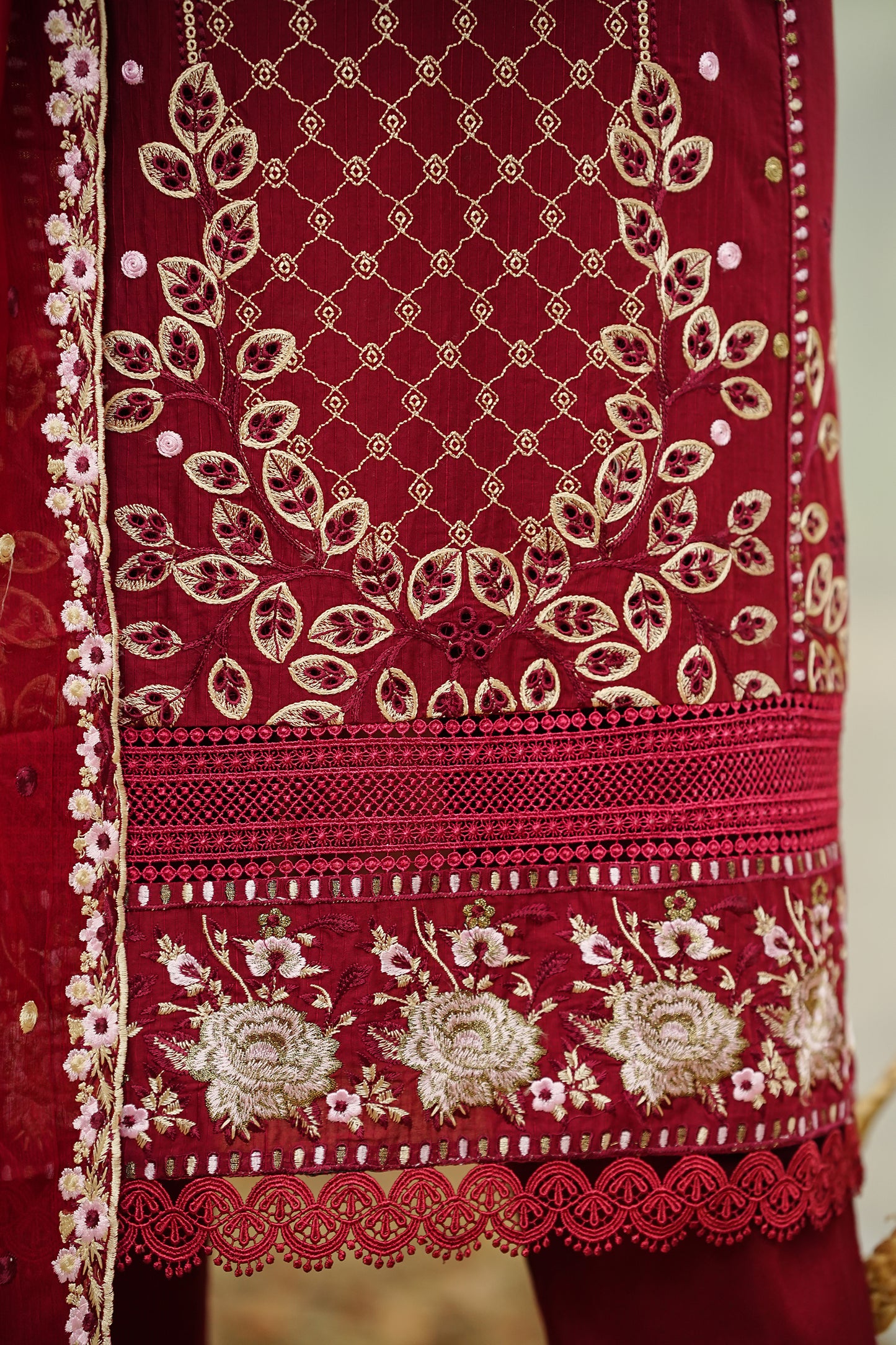 Burgundy Heavy Threadwork Suit