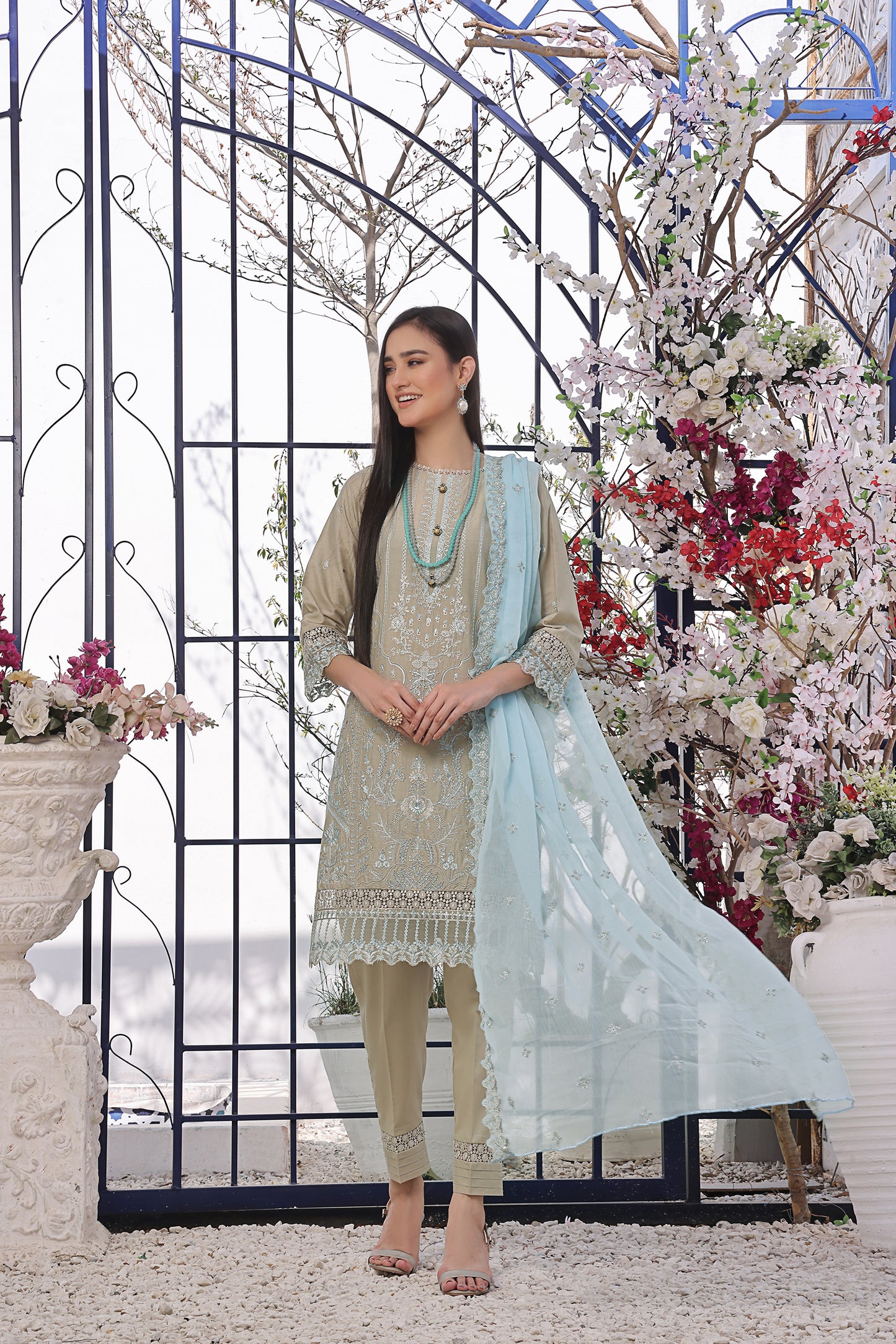 Stone Beige Embroidered Suit