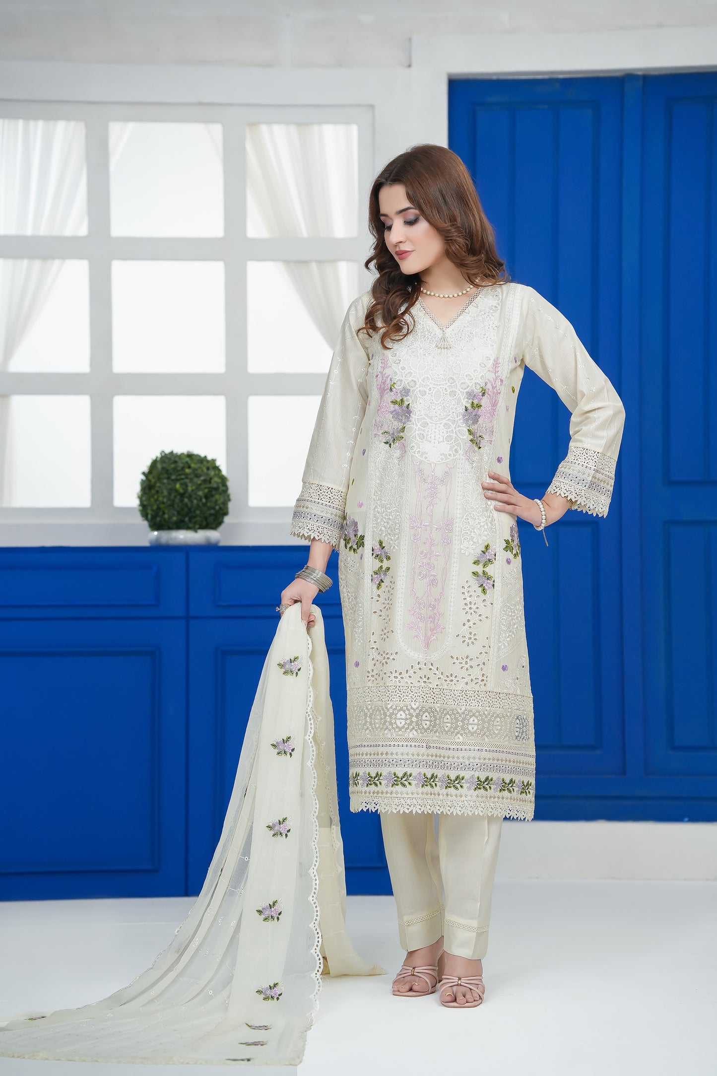 Ivory Dream Floral Embroidered