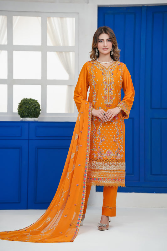 Radiant Orange Embroidered Three-Piece Suit