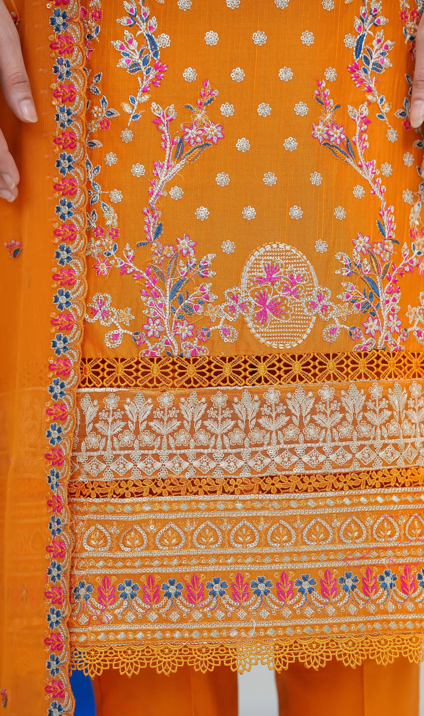 Radiant Orange Embroidered Three-Piece Suit