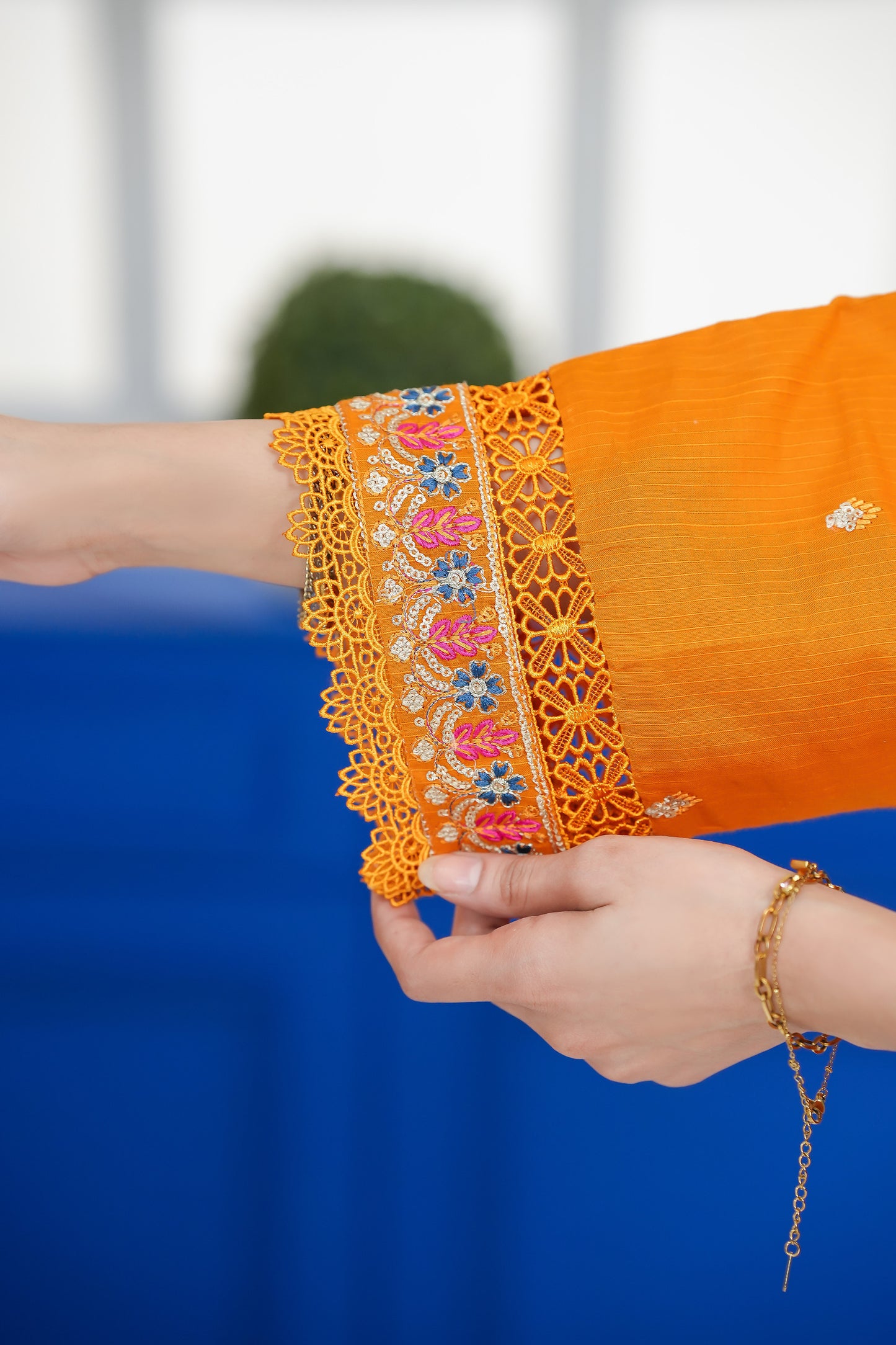 Radiant Orange Embroidered Three-Piece Suit