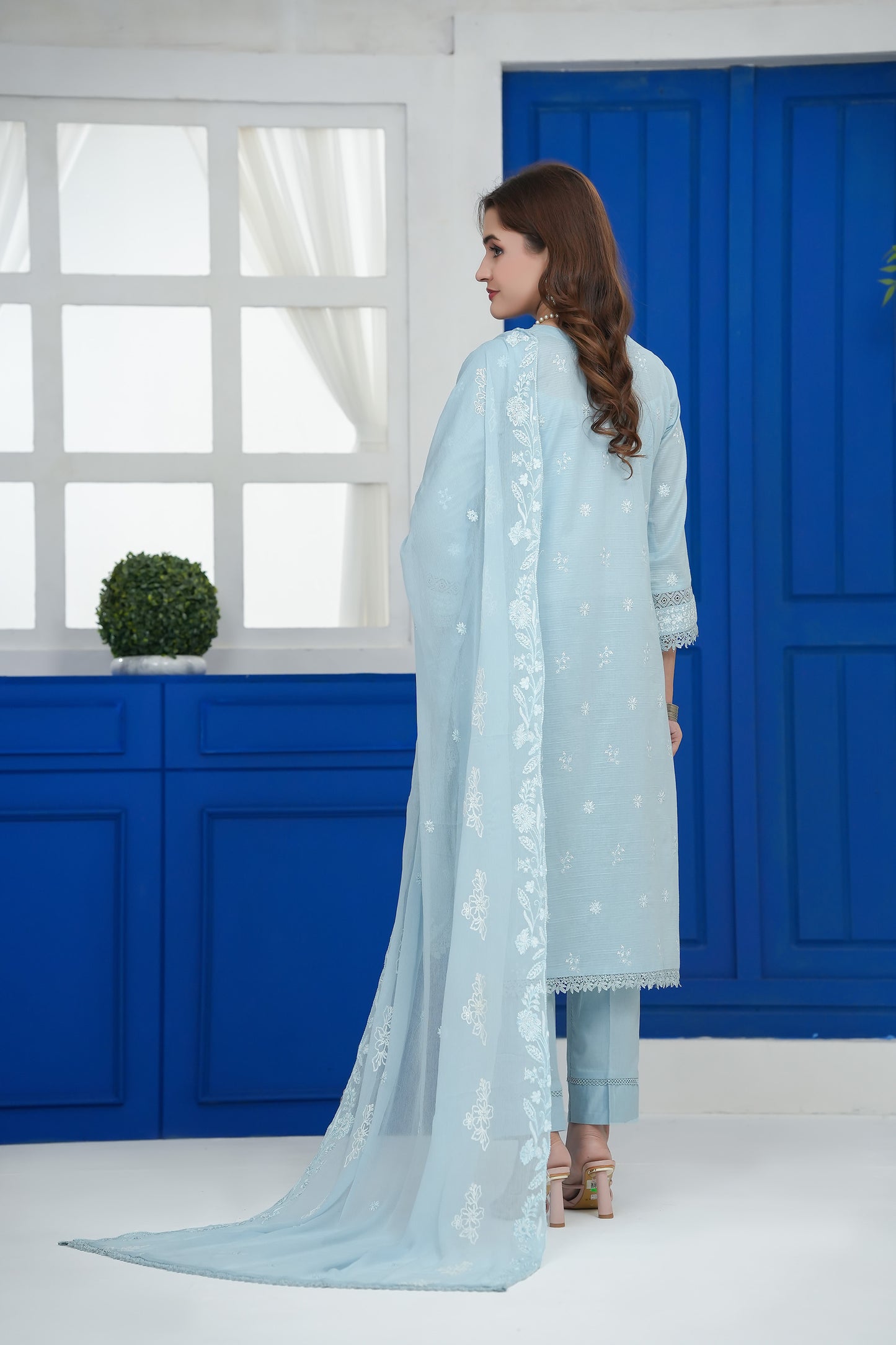 Azure Blue White-on-Blue Embroidery