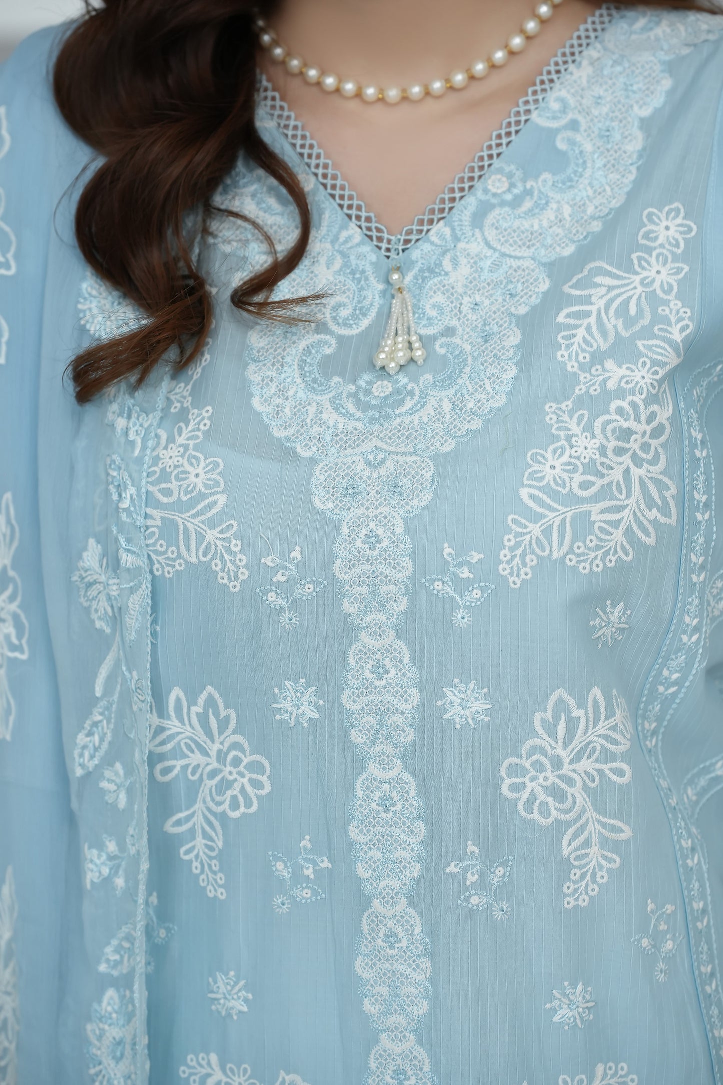 Azure Blue White-on-Blue Embroidery