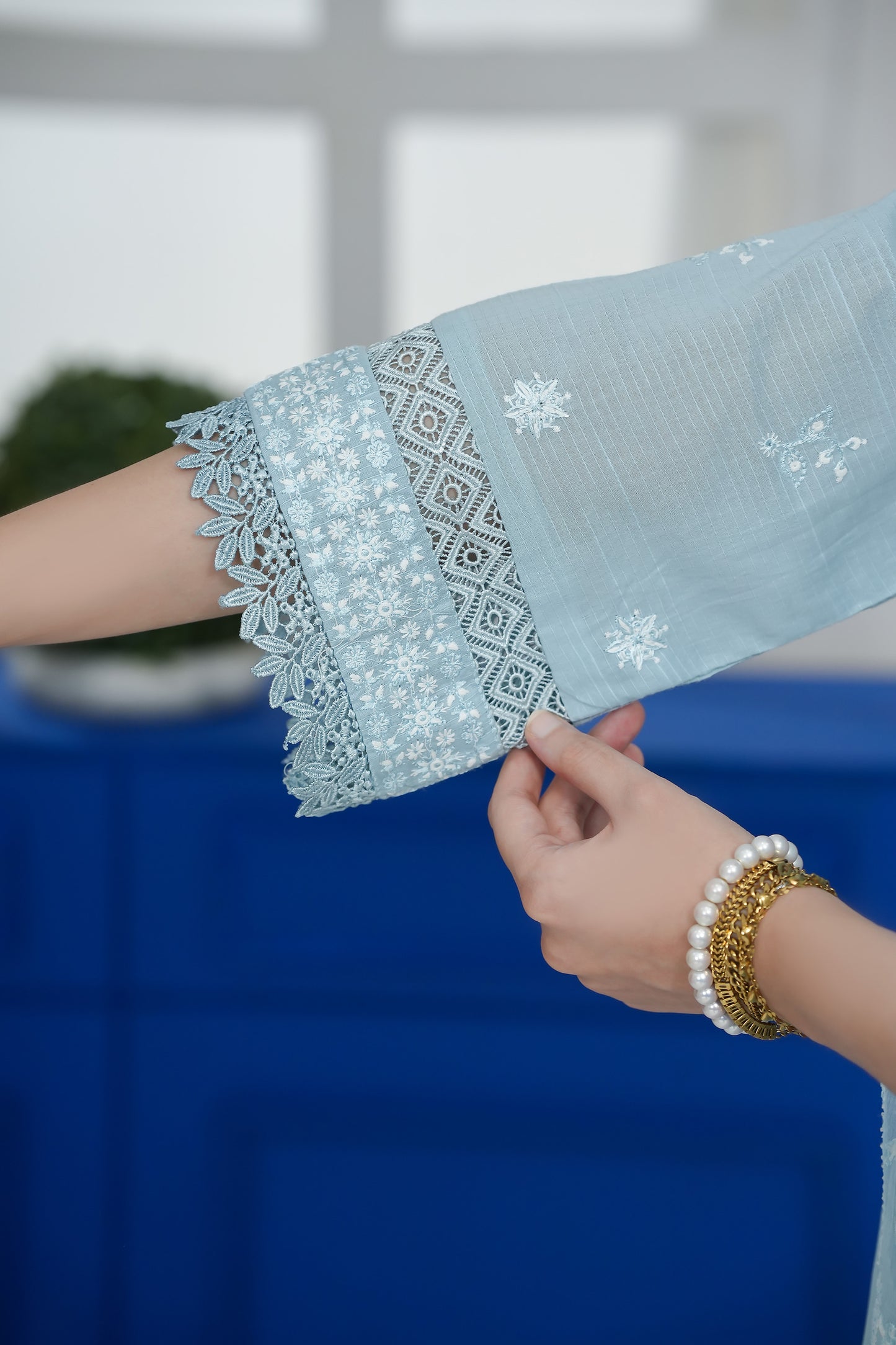 Azure Blue White-on-Blue Embroidery