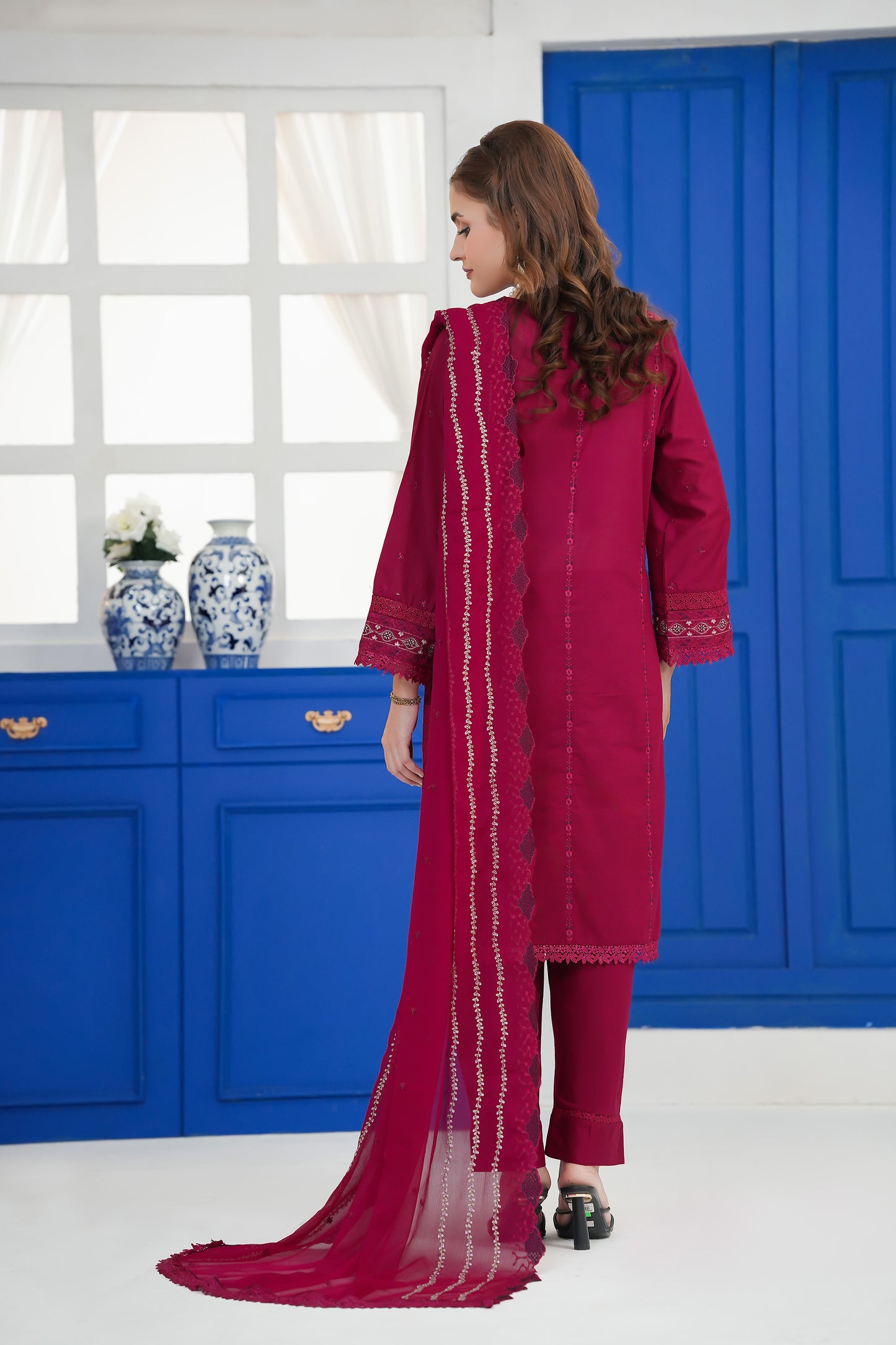 Bold Berry Embroidered Suit