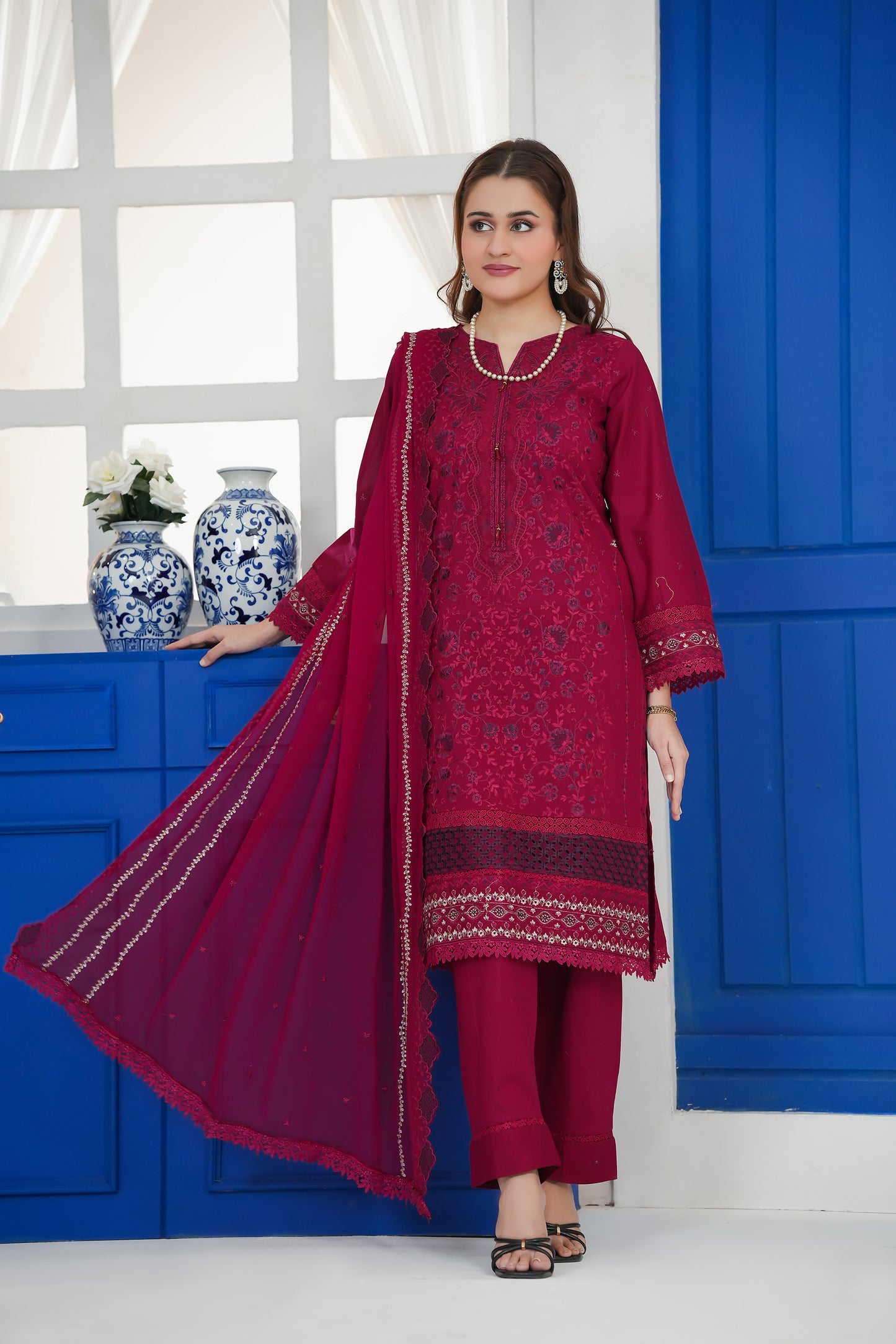 Bold Berry Embroidered Suit
