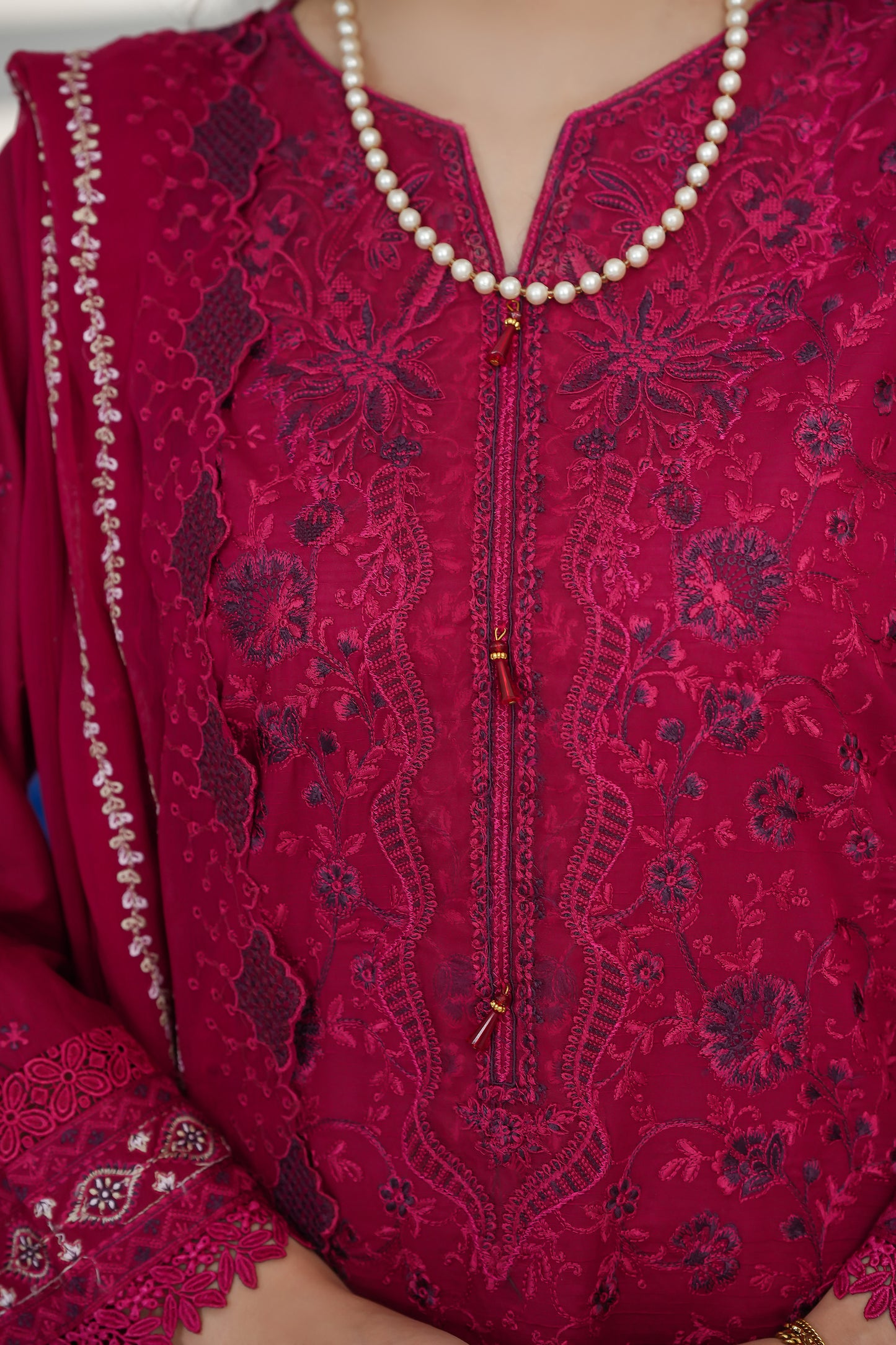 Bold Berry Embroidered Suit