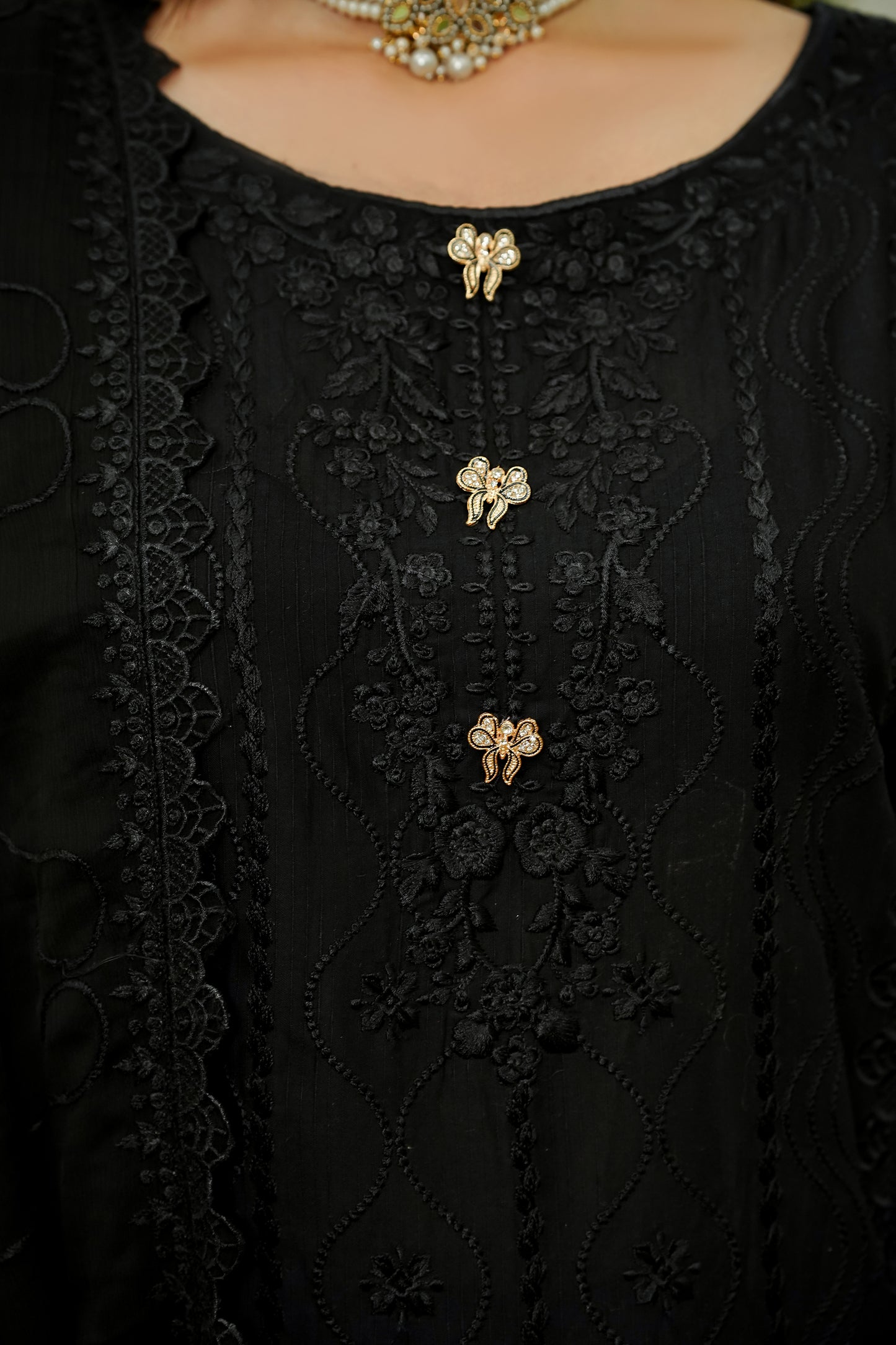 Elegant Black Embroidered Suit