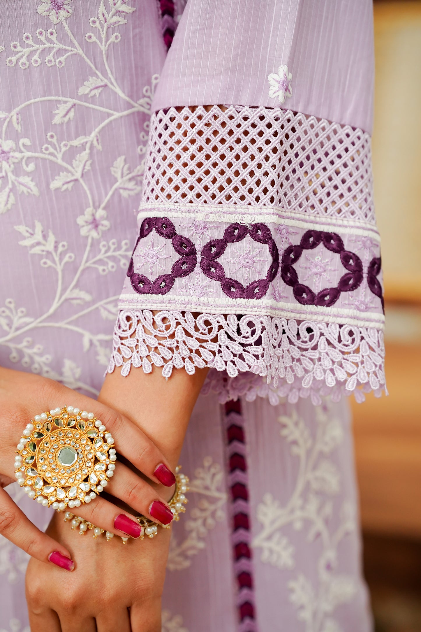 Lavender Lilac Embroidery  Suit