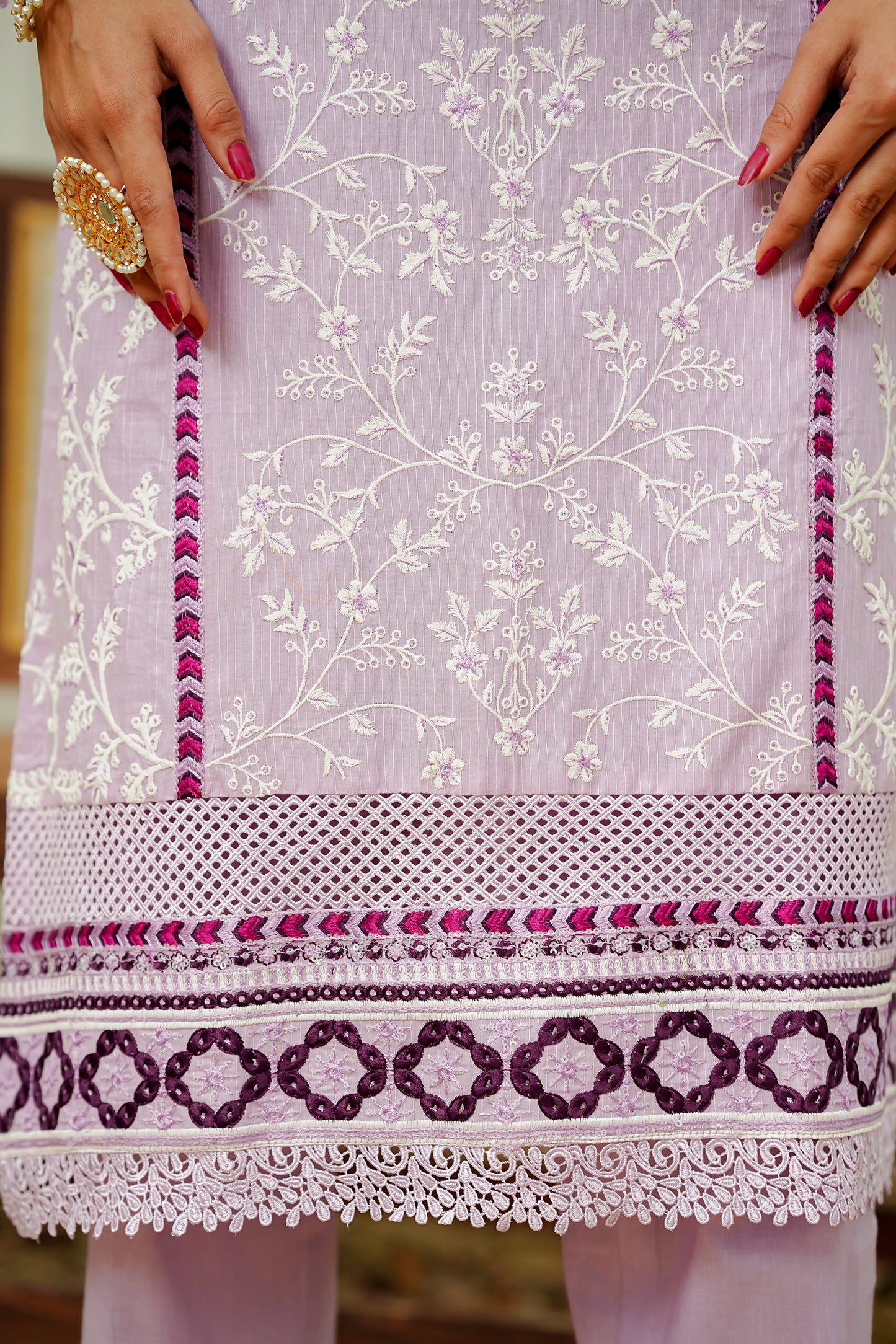 Lavender Lilac Embroidery  Suit