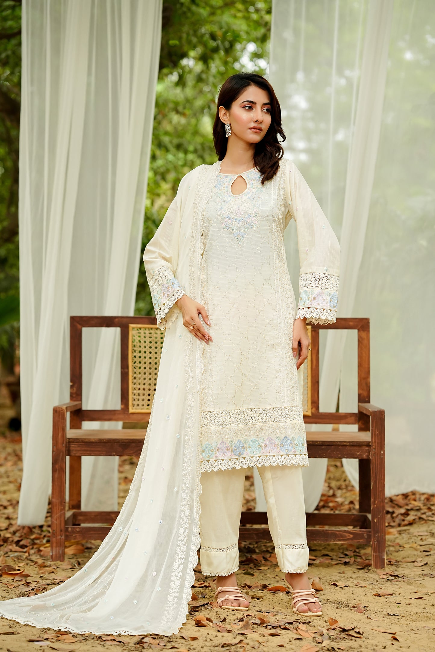 Cream Embroidered Lawn Set