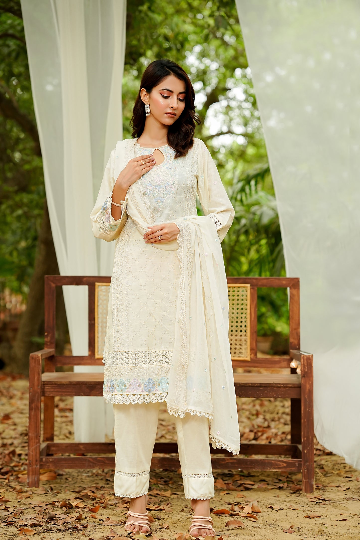 Cream Embroidered Lawn Set