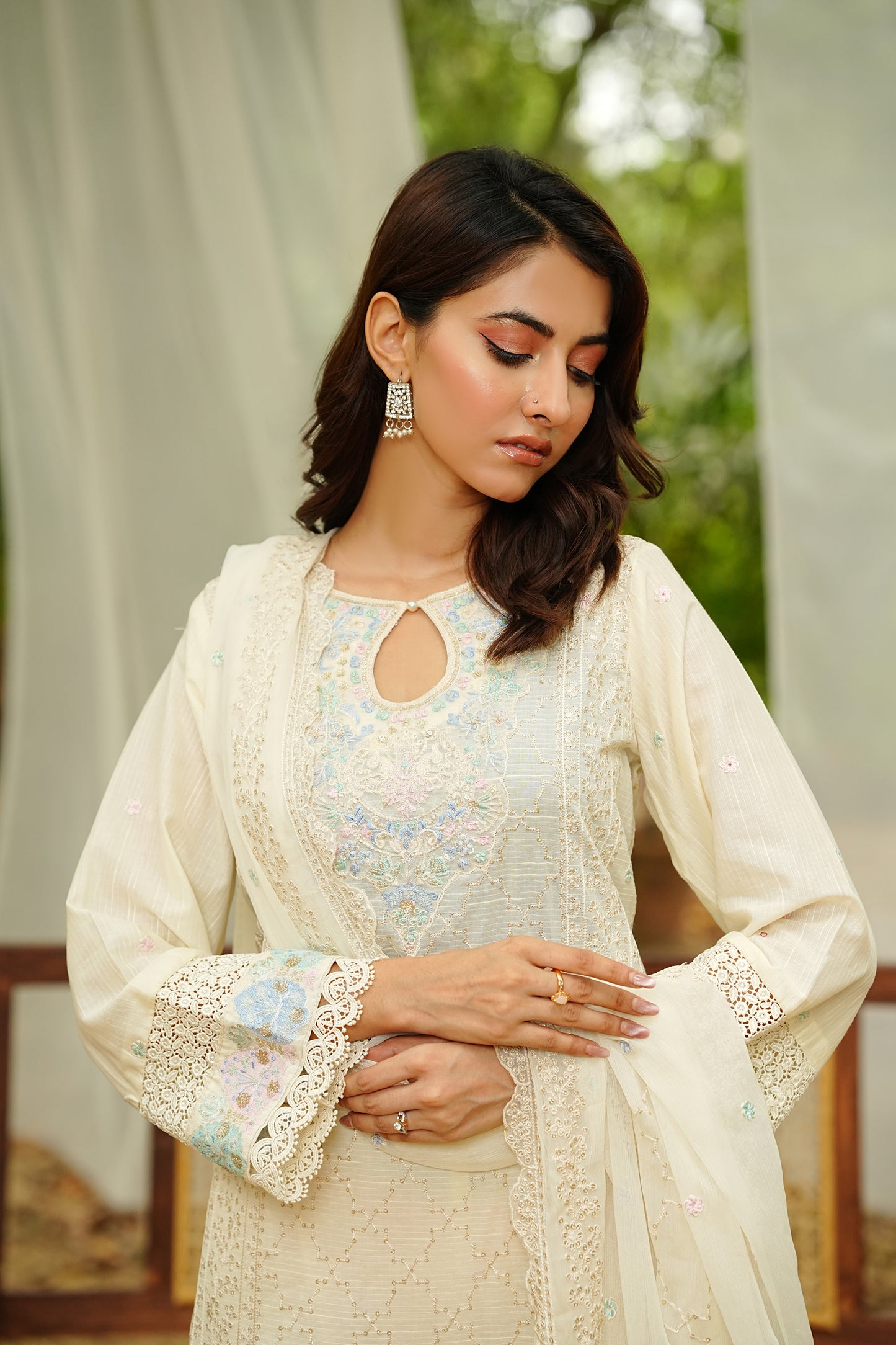 Cream Embroidered Lawn Set
