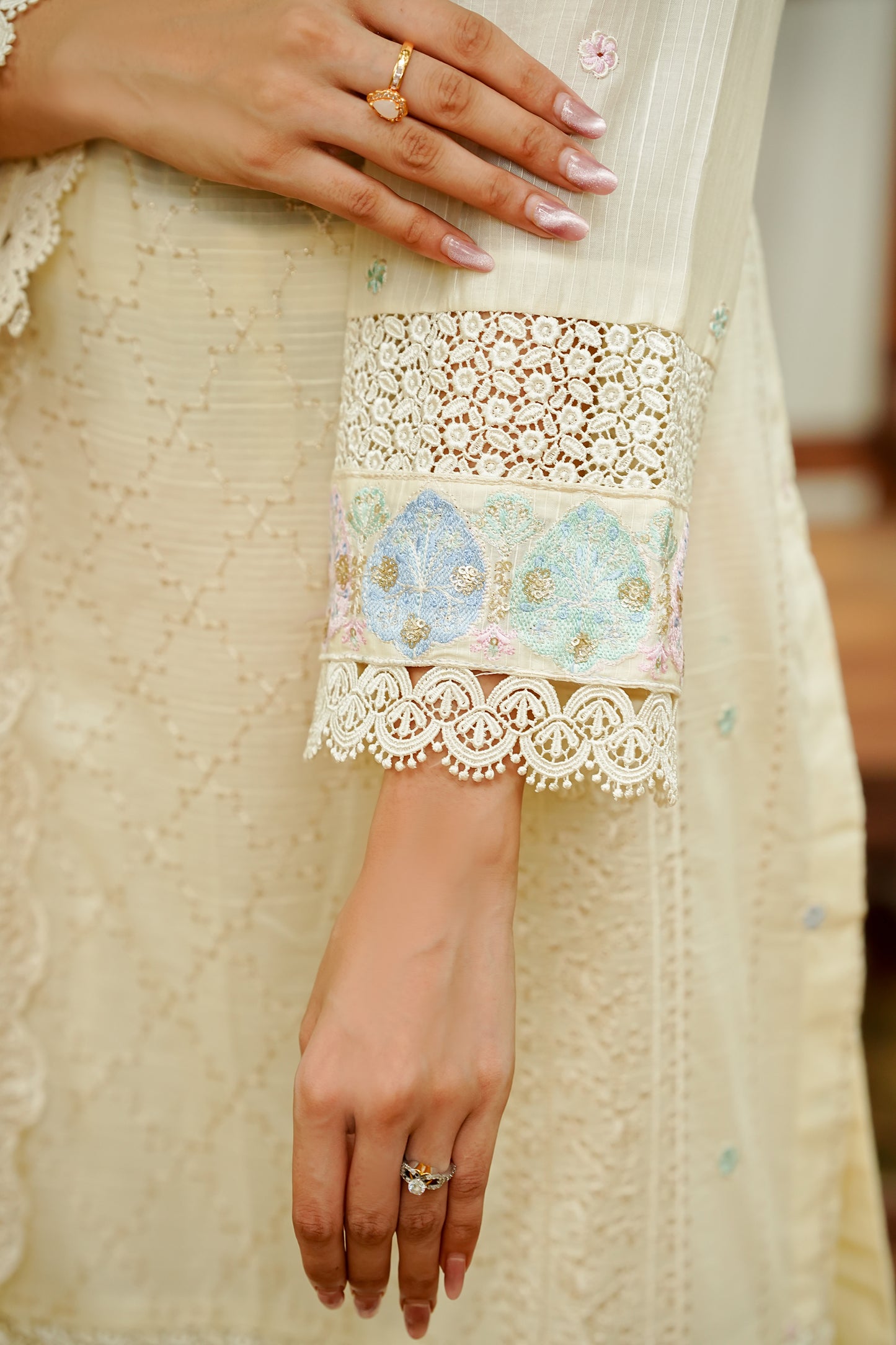 Cream Embroidered Lawn Set