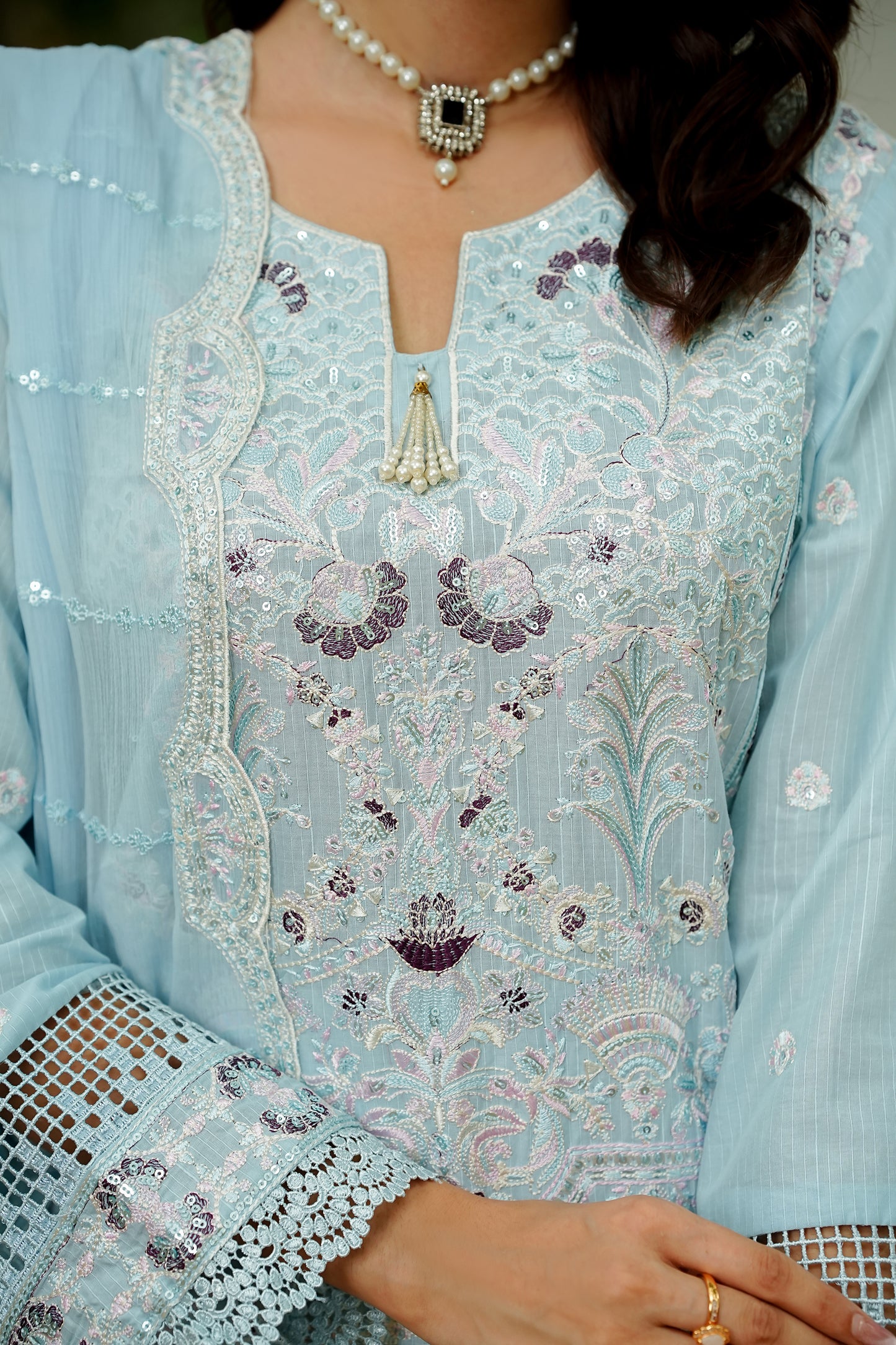 Azure Grace Embroidered Lawn Suit