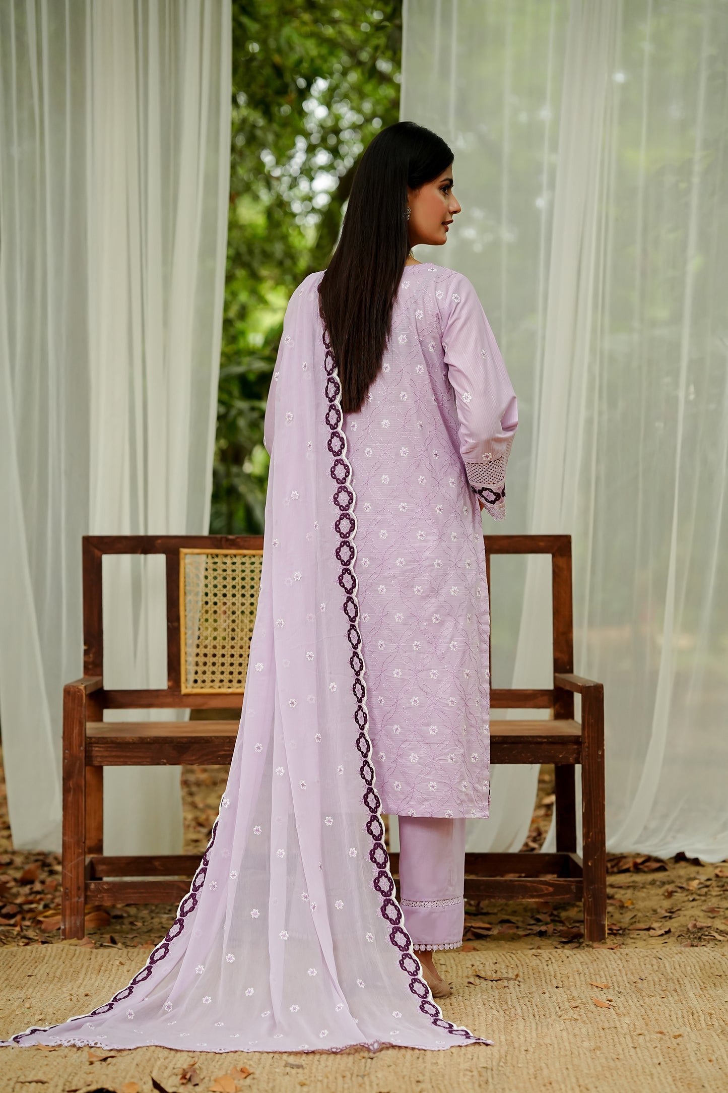 Lavender Lilac Embroidery  Suit