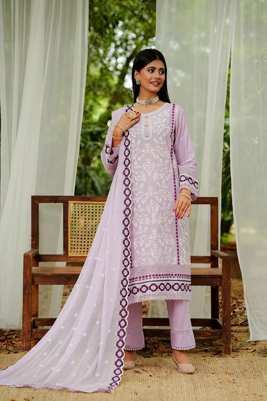 Lavender Lilac Embroidery  Suit
