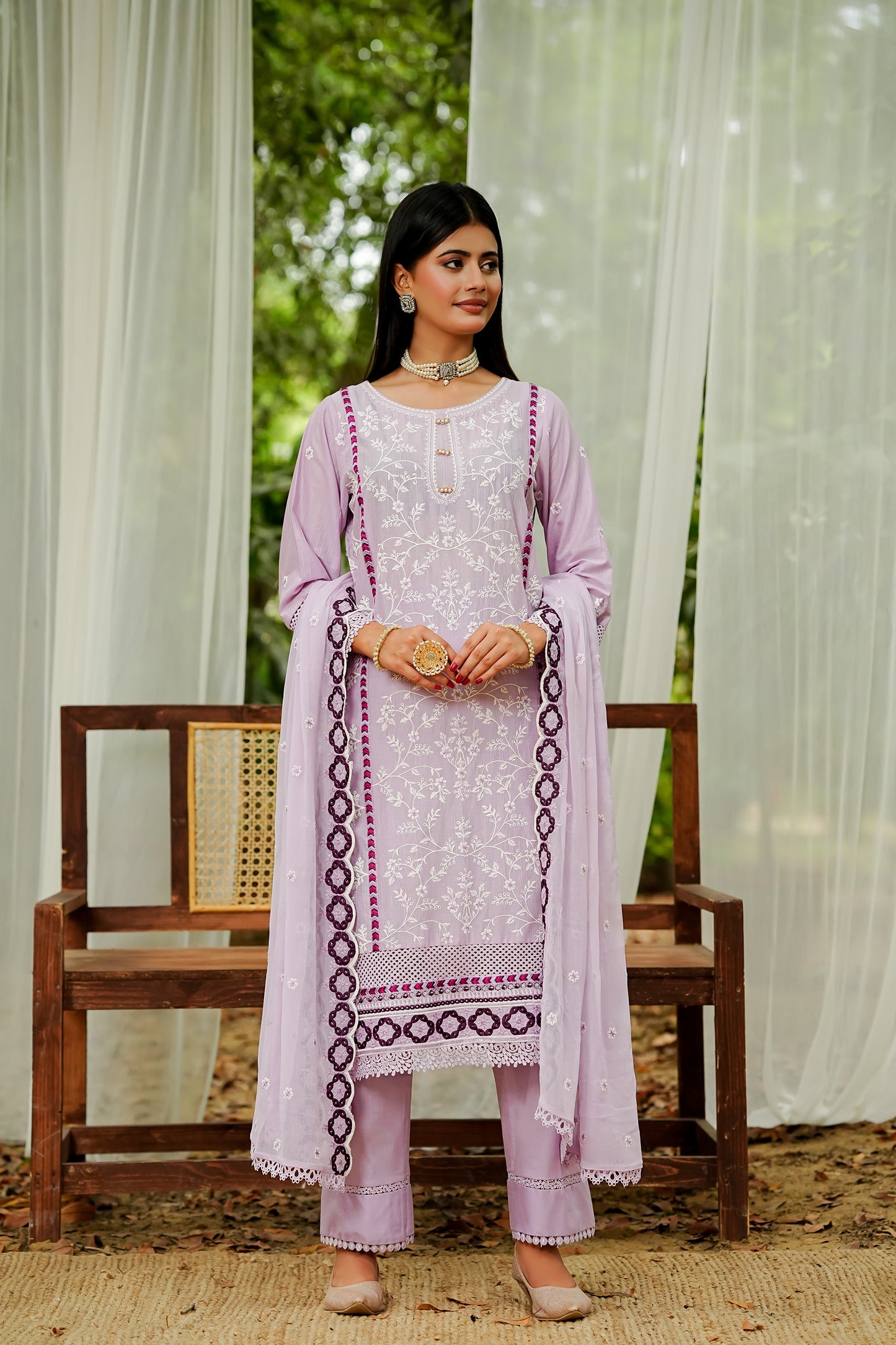 Lavender Lilac Embroidery  Suit