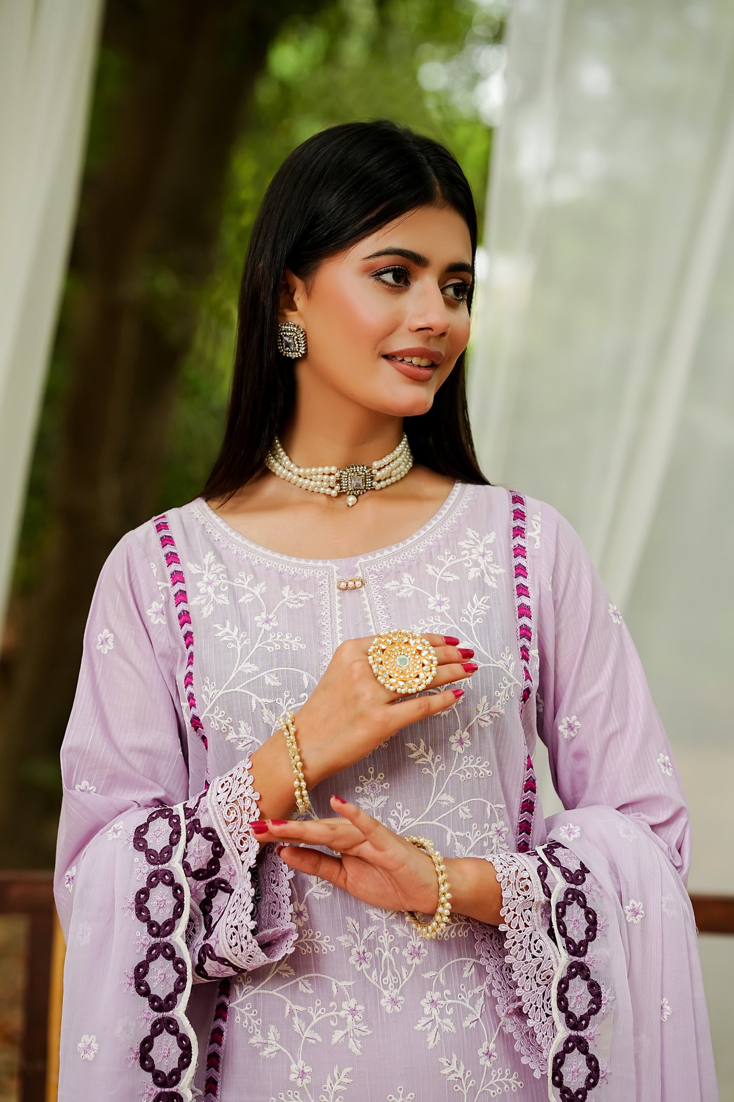 Lavender Lilac Embroidery  Suit