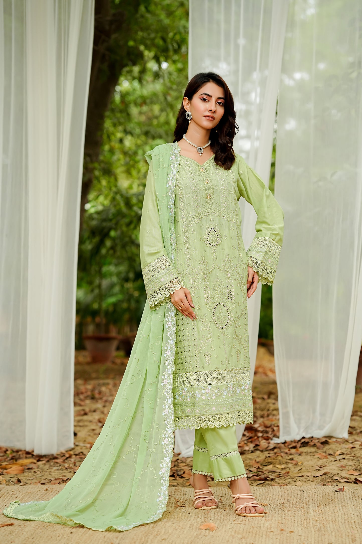 Pistachio Green Embroidered Suit