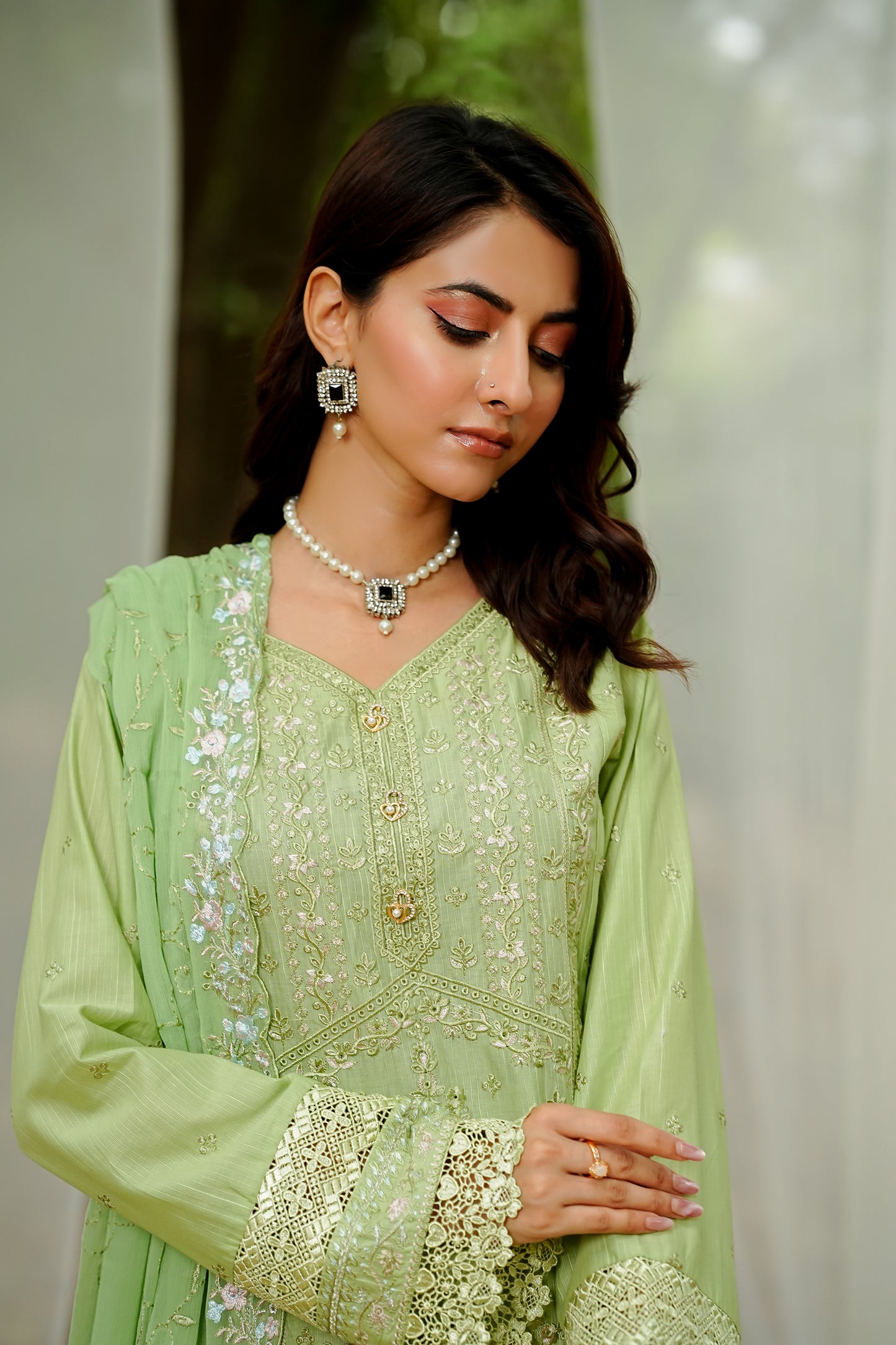 Pistachio Green Embroidered Suit