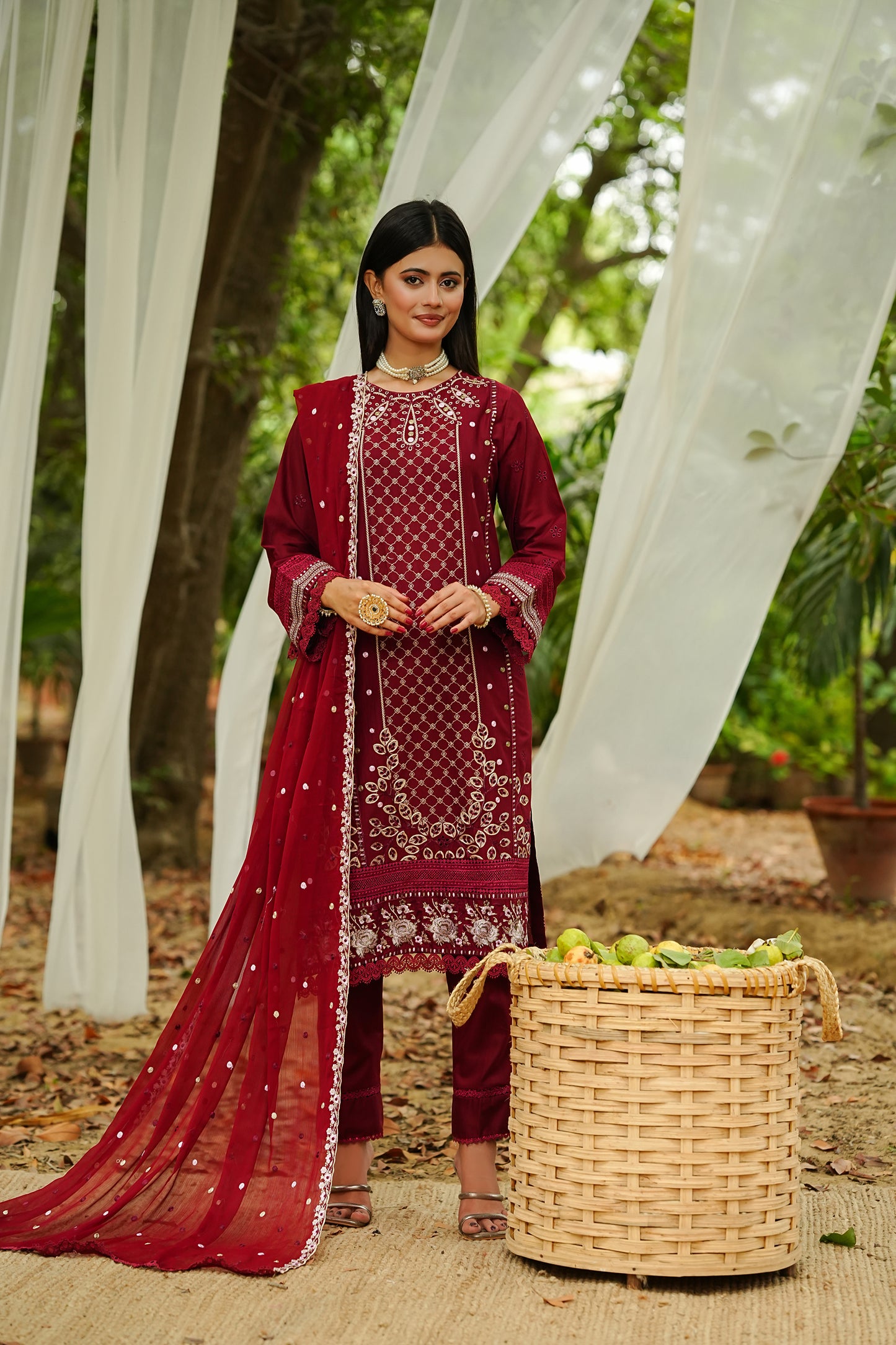 Burgundy Heavy Threadwork Suit