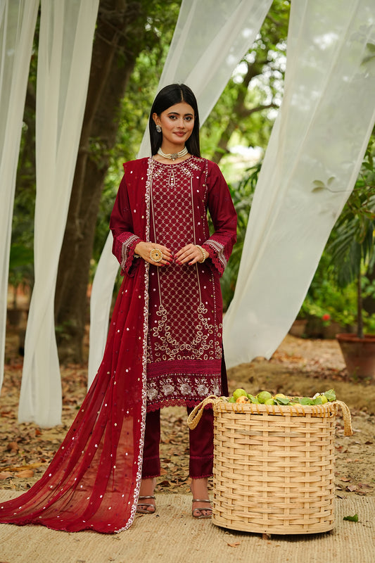 Burgundy Heavy Threadwork Suit