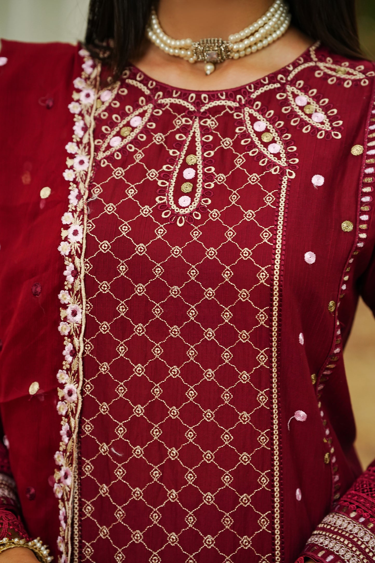 Burgundy Heavy Threadwork Suit