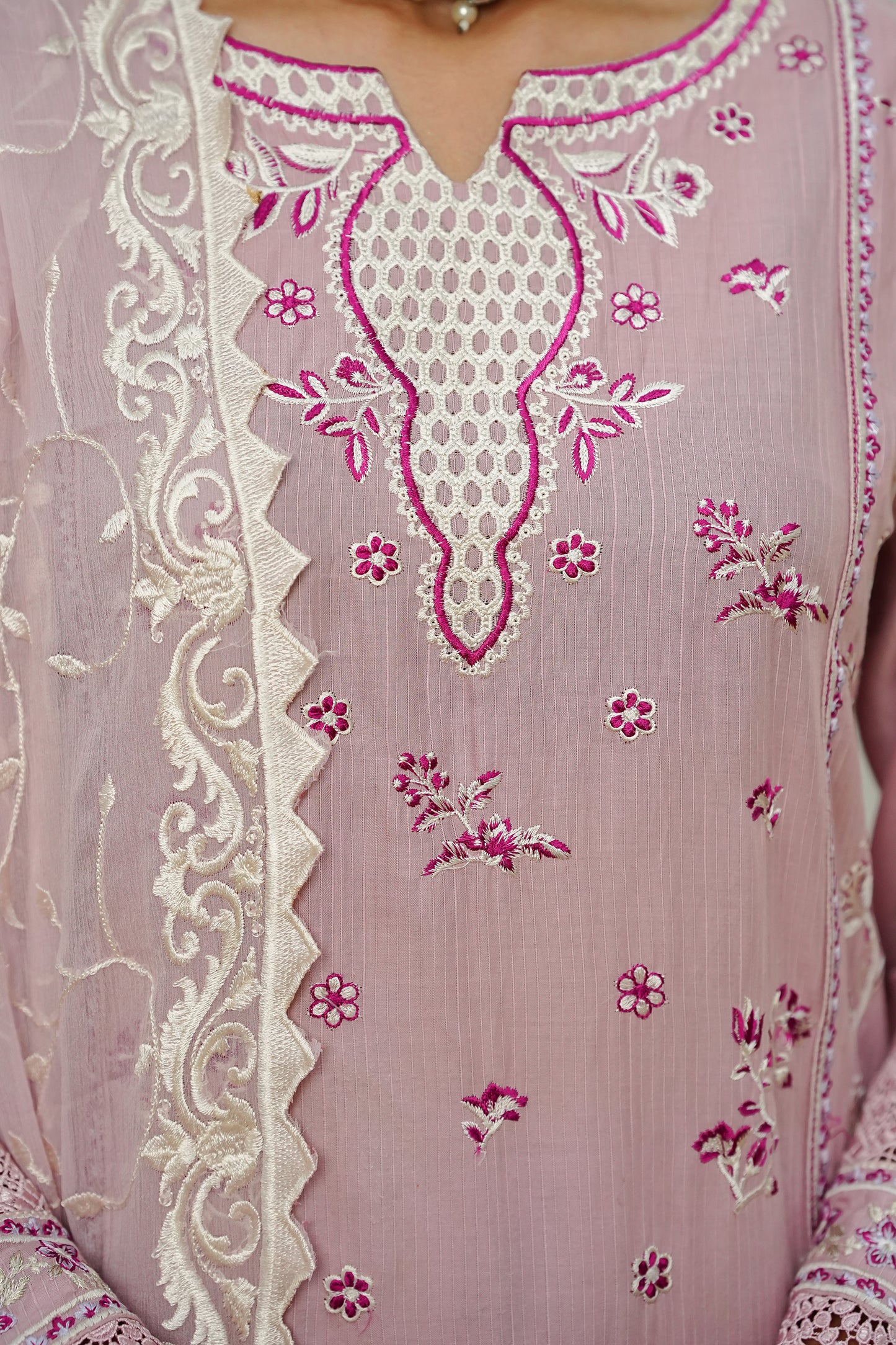 Soft Rose Pink Embroidered Suit