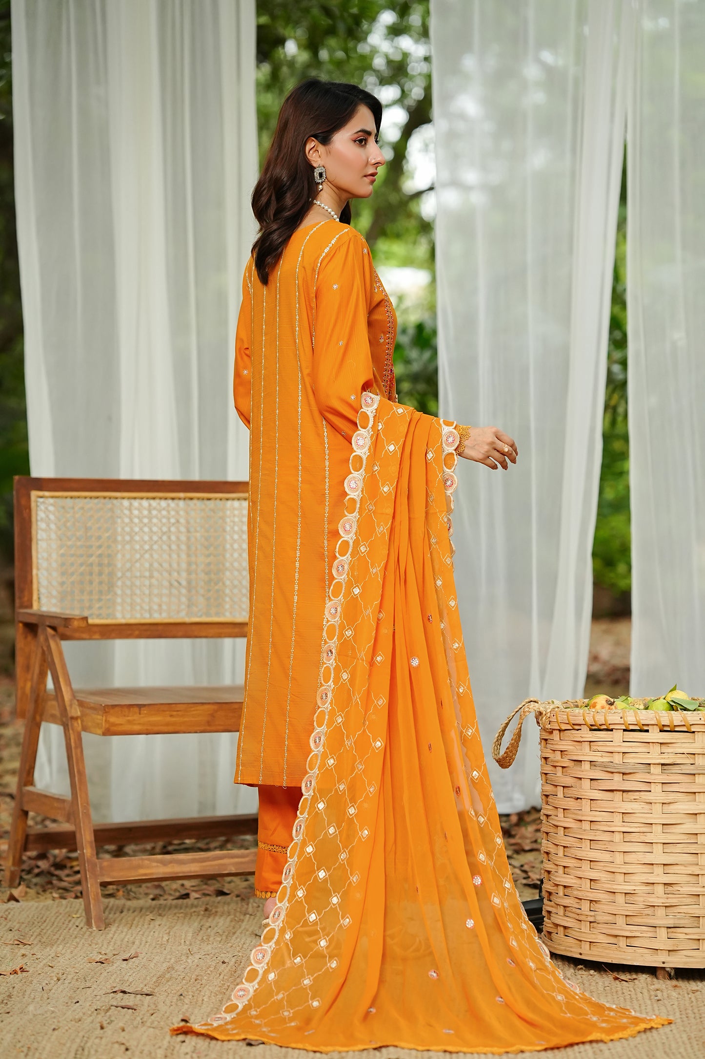 Marigold Orange Embroidered Suit