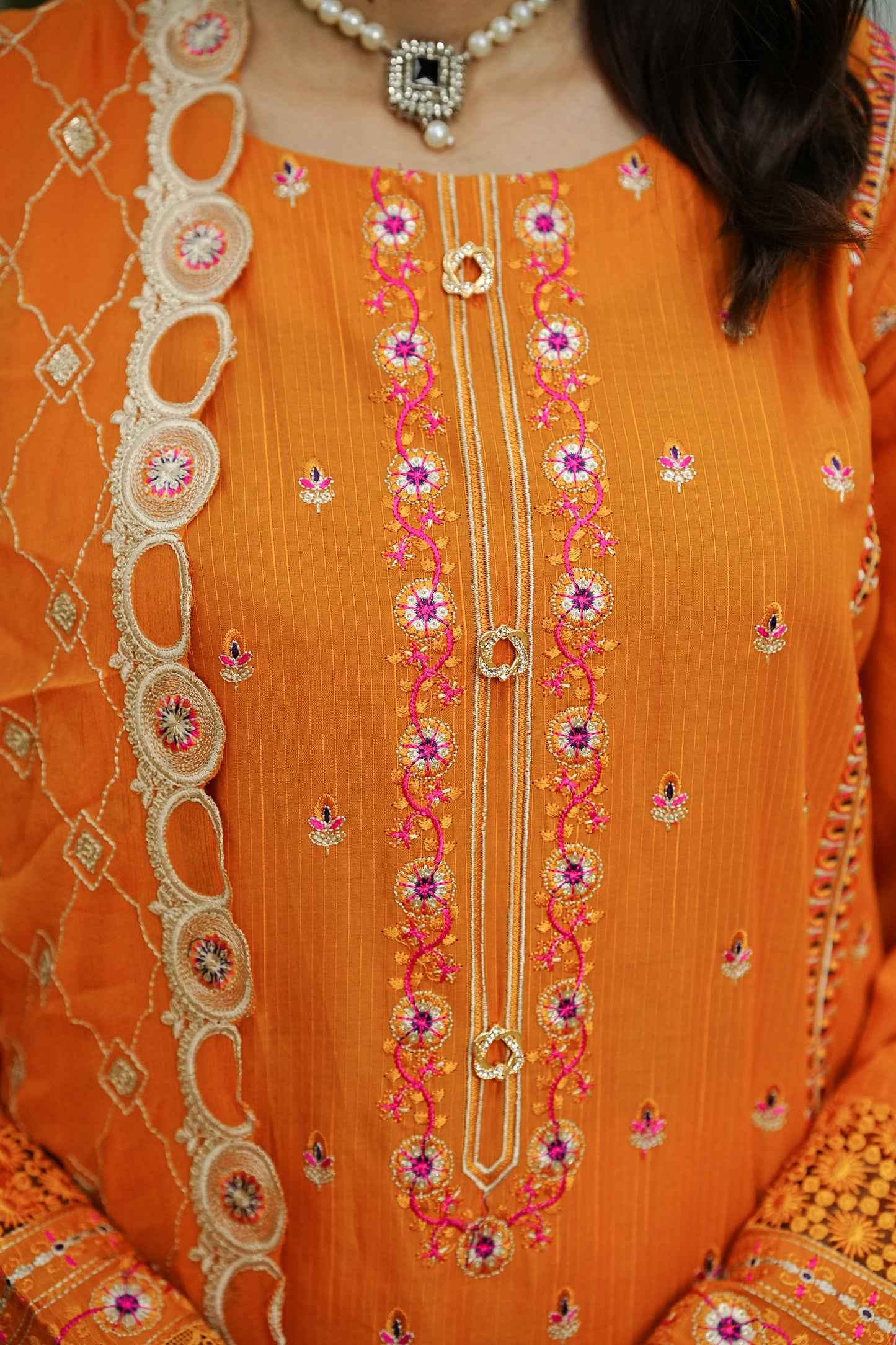 Marigold Orange Embroidered Suit