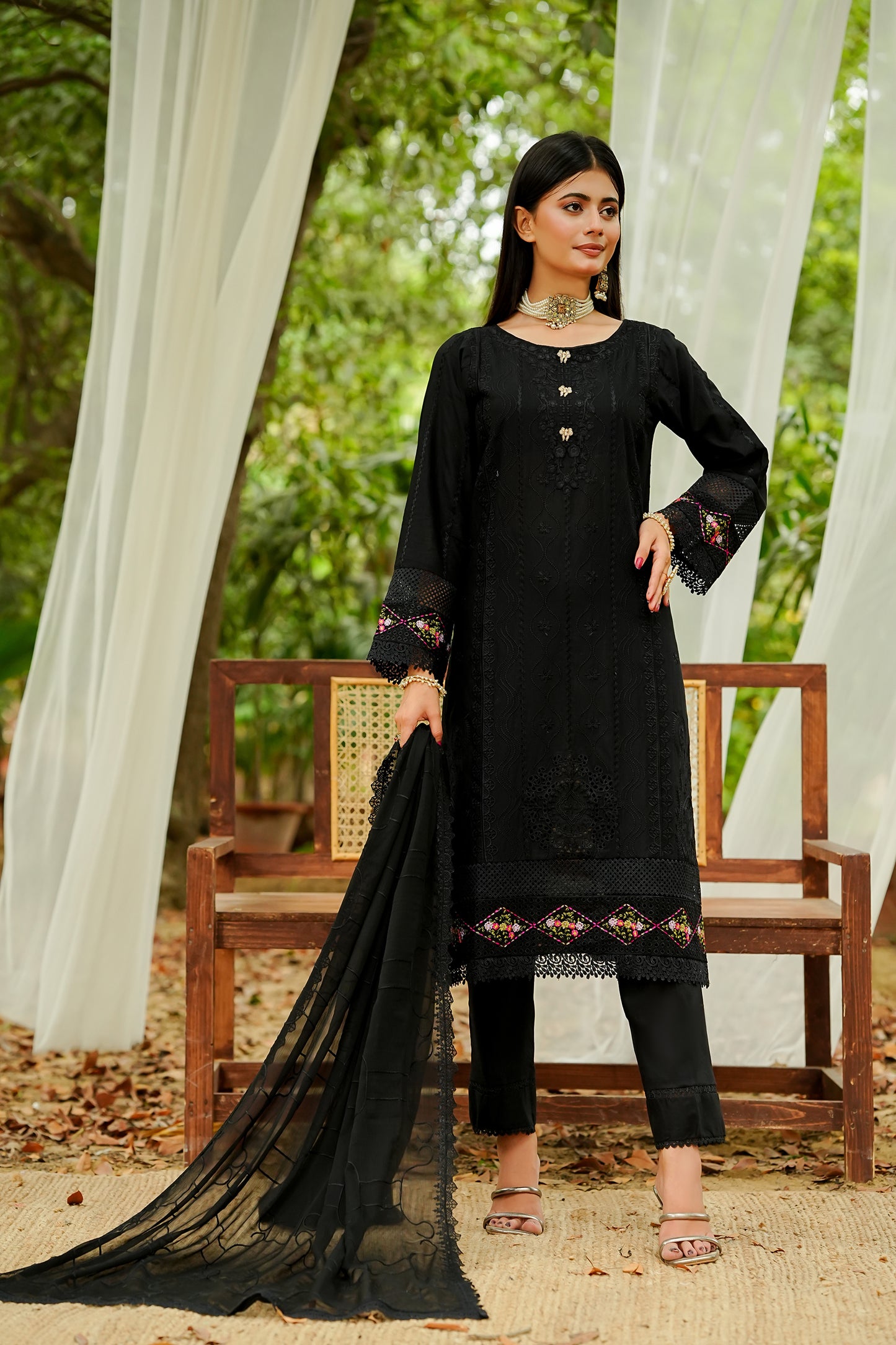 Elegant Black Embroidered Suit
